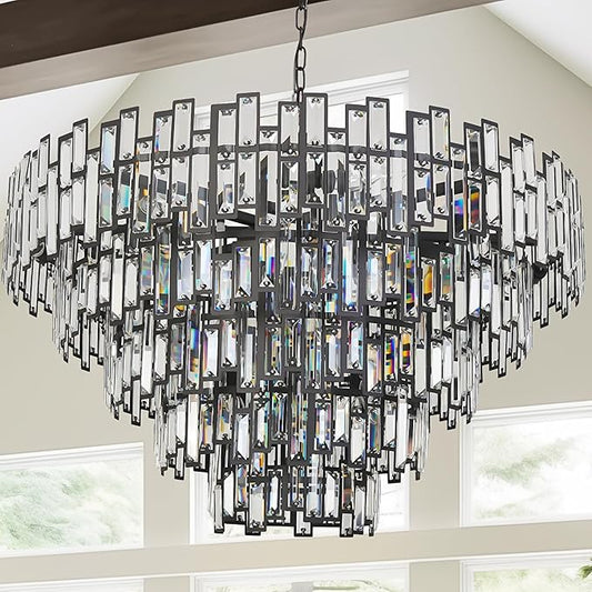Large Chandeliers for High Ceilings Modern Farmhouse Antique Black Chandelier Light Fixture for Foyer Entryway Living Room Big Lighting Chandelier Hanging Round 39’’