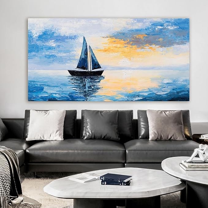 Canvas Wall Art Decor Modern Large Wall Art Pictures for Living Room Blue Coastal Wall Art Prints Landscape Natural Wall Art Decor Artwork for Walls Art Work for Home Office Kitchen Wall Decor 29"x58"