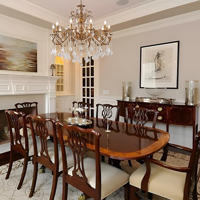 10 Light Classic Traditional Candle-Style Crystal Chandeliers for Dining Room Living Room Bedroom entryway Antique Gold Finish