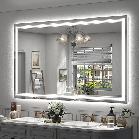 66x40 LED Bathroom Mirror, Lighted Mirror for Bathroom Wall, Backlit and Front lit, Dimmable, Anti-Fog, Shatterpoof, Memory (Horizontal/Vertical)