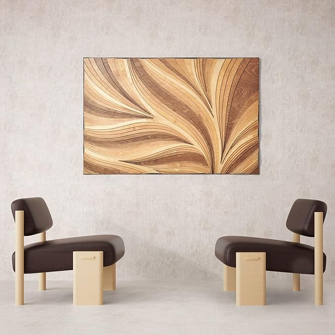 NEODECO Parametric Wood Verso Frameless, Award Winner-A'Design 2025, Wood Wall Art, 3D wood wall sculpture, Abstract wall decor, Acoustic wall panel (Large)