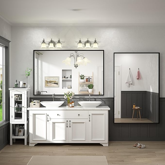 55x36 Inch Black Metal Framed Bathroom Mirror for Wall, Large Rectangle Mirror, Matte Black Bathroom Vanity Mirror, Anti-Rust, Square Corner, Shatterproof, Hangs Horizontally or Vertically