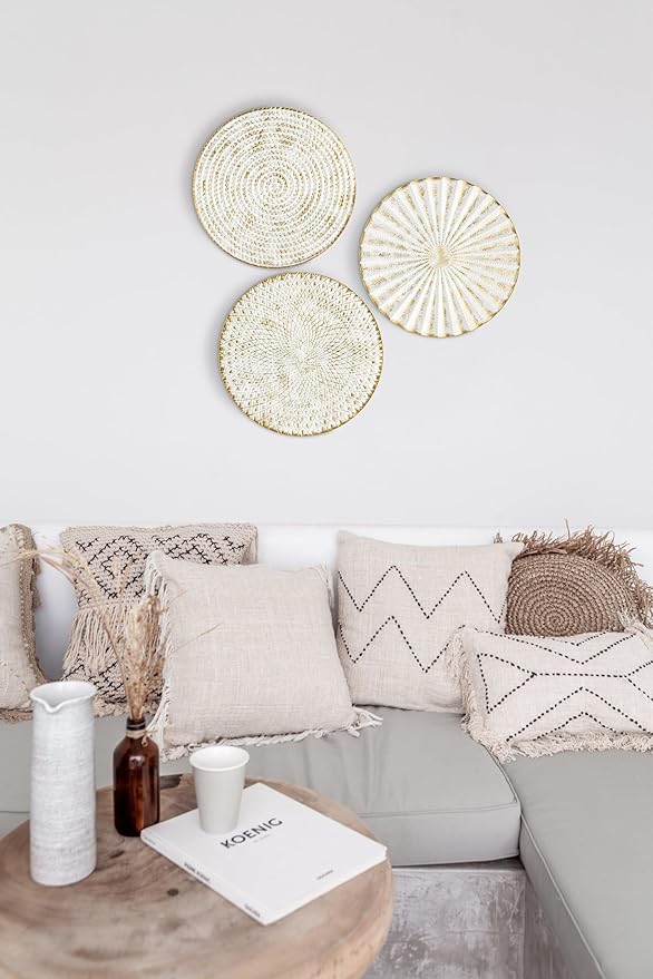 Briful 12" Wall Décor Pack of 3 Metal White Washed Starbursts Radial Plate Wall Art Modern Accent Hanging Wall Decorations For Home Office Bedroom Or Living Room Wall Sculptures