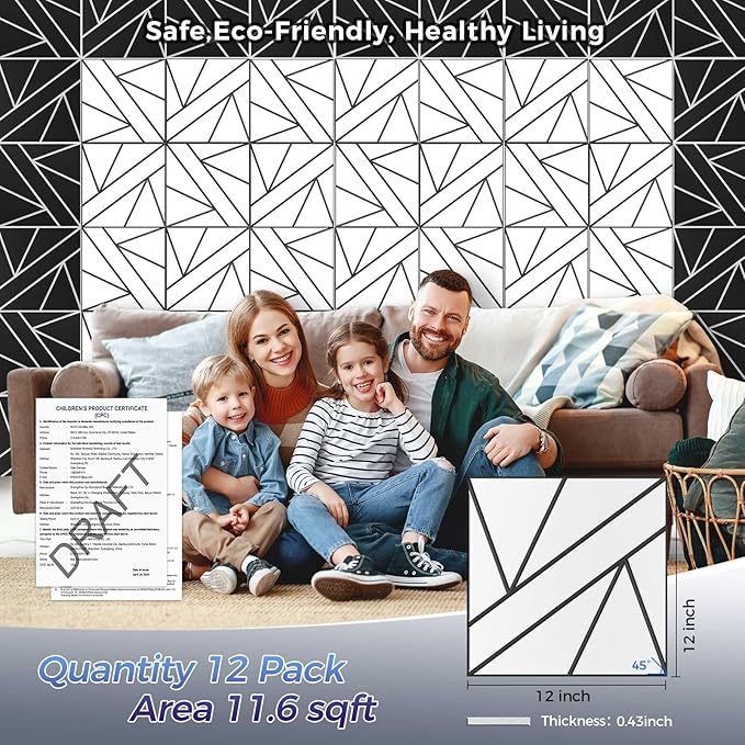 12 Pack 2-Layer Large Soundproof Wall Panels, 12x 12 x 0.43 in Sound Proof Foam Panels for Walls, 1.2lb/ft* High Density,3D Acoustic Panels,Artistic Noise Dampening Panels White&Black