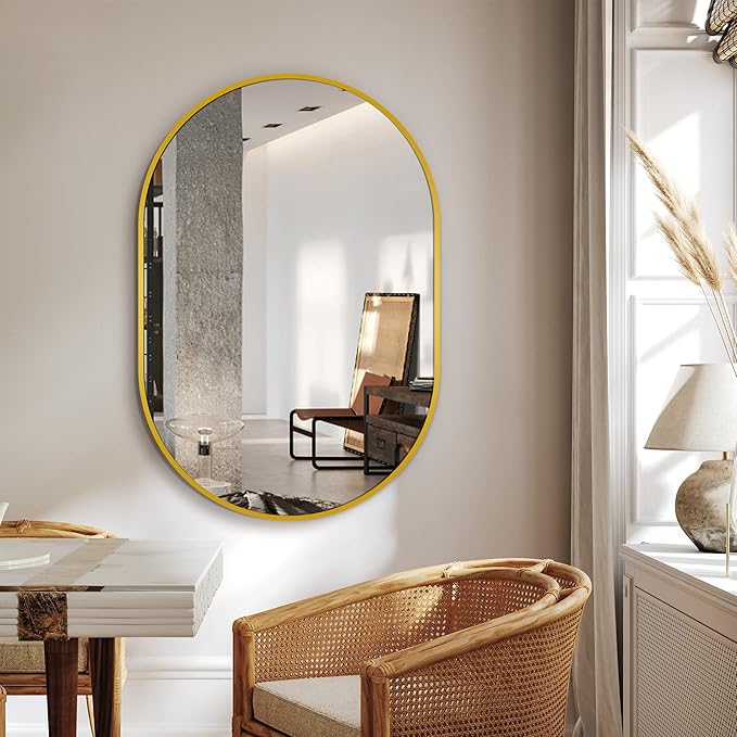 Bathroom Mirror for Wall, 36''x24'', Gold Oval Mirror for Bedroom Entryway Bathroom, Metal Framed Vanity Mirror(36''x24'', Gold)