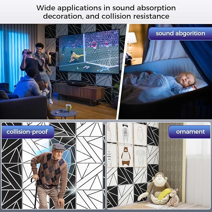 12 Pack 2-Layer Large Soundproof Wall Panels, 12x 12 x 0.43 in Sound Proof Foam Panels for Walls, 1.2lb/ft* High Density,3D Acoustic Panels,Artistic Noise Dampening Panels White&Black