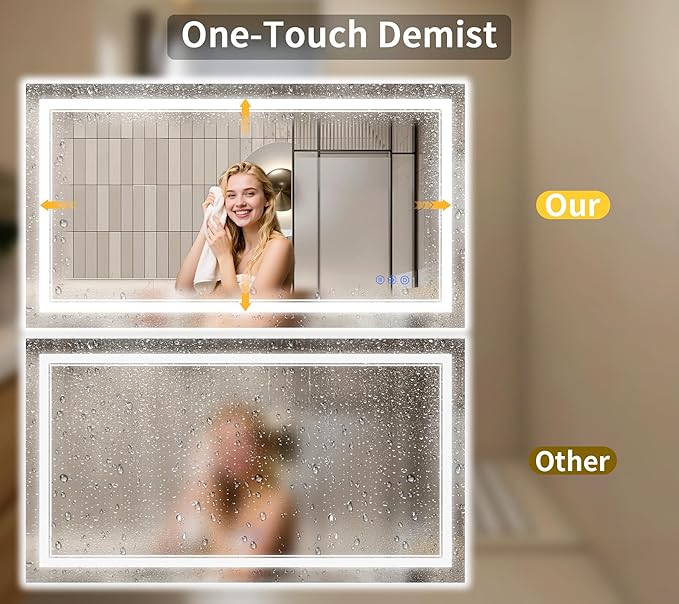 36"x48" LED Bathroom Mirror with Lights, Anti-Fog, Backlit + Front Lit, Dimmable, Led Vanity Mirror for Wall, Lighted Bathroom Mirror, 3 Colors, Shatter-Proof Tempered Glass