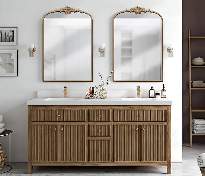 Antique Baroque Arched Mirror: 24"x36" Arch Gold Vintage Wall Mounted Mirror - Traditional Ornate Home Decor for Entryway/Fireplace/Bathroom - Idea for Fashion-Conscious