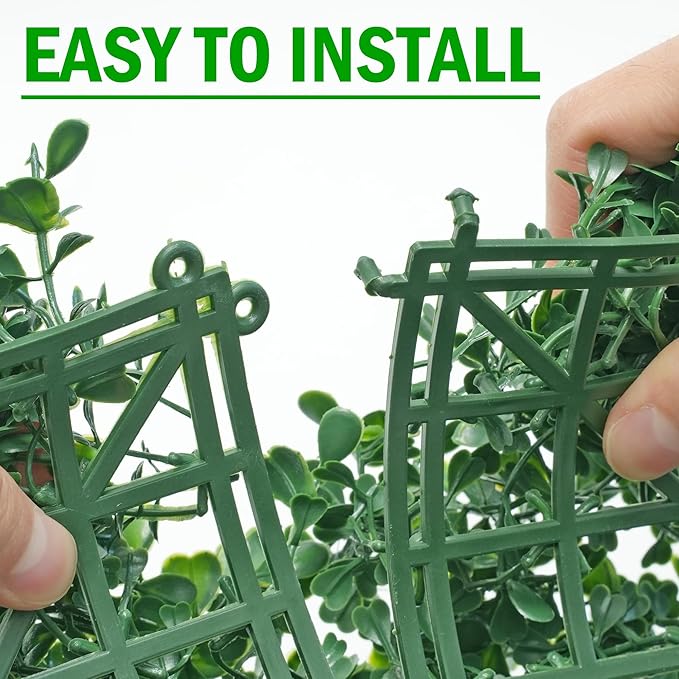 10"x10" 24Pcs Artificial Boxwood Hedge Panels UV Resistant Faux Greenery Wall Green Grass Wall Backdrop for Indoor Outdoor Decor Garden Patio