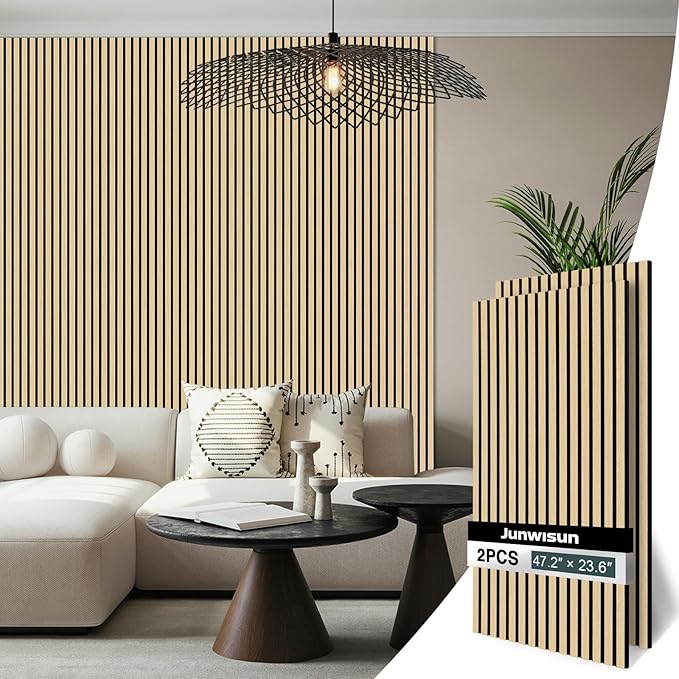 2pcs Wood Slat Acoustic Panels-47.2x23.6 inch Acoustical Wall Panels,Large Soundproof Panels,Self-Adhesive Sound proof Panels for Walls,Acoustic Treatment for Recording Studio&Ofice(Oak)