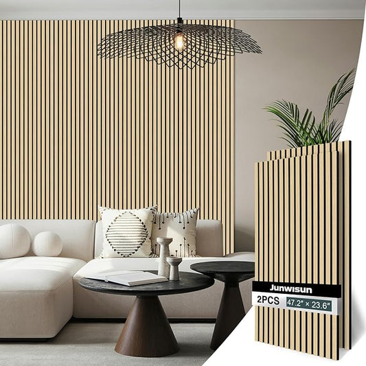 2pcs Wood Slat Acoustic Panels-47.2x23.6 inch Acoustical Wall Panels,Large Soundproof Panels,Self-Adhesive Sound proof Panels for Walls,Acoustic Treatment for Recording Studio&Ofice(Oak)