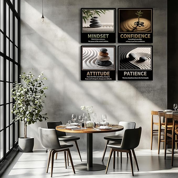 Kuiluuye Motivational Wall Decor Inspirational Zen Canvas Wall Art for Living Room Zen Stone Green Plant Picture for Office Workplace Painting Poster Artwork