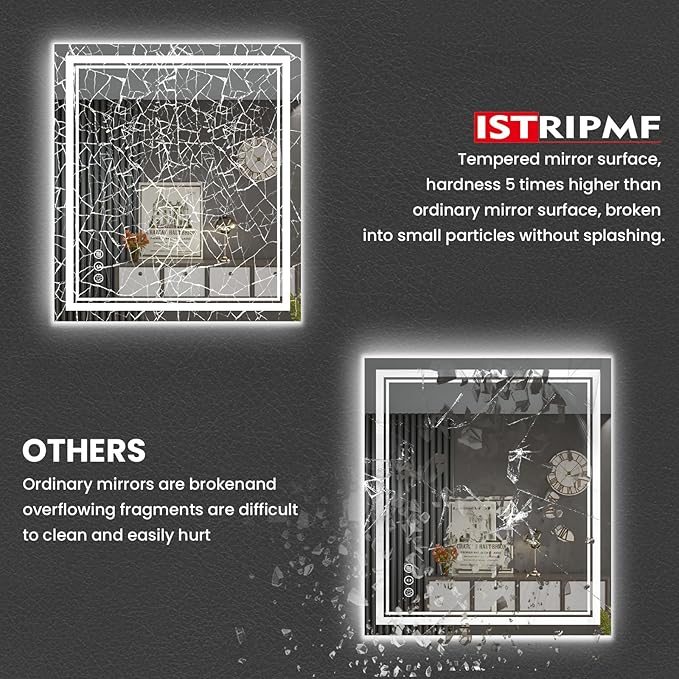 32 x 36 Inch LED Bathroom Mirror, Front Light and Backlit Anti-Fog Dimmable Memory Lighted Vanity Mirror, Shatterproof Wall-Mounted Led Mirror for Bathroom