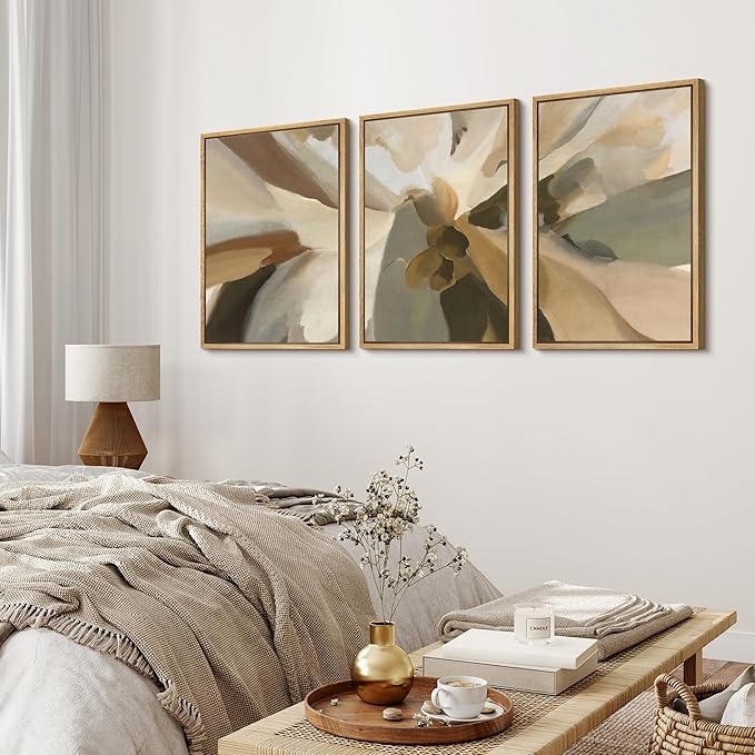MUDECOR Framed Wall Art Print Set Minimalist Earthy Abstract Floral Illustrations Modern Art Boho Decorative Colorful Chic for Living Room, Bedroom, Office - 16"x24"x3 Natural