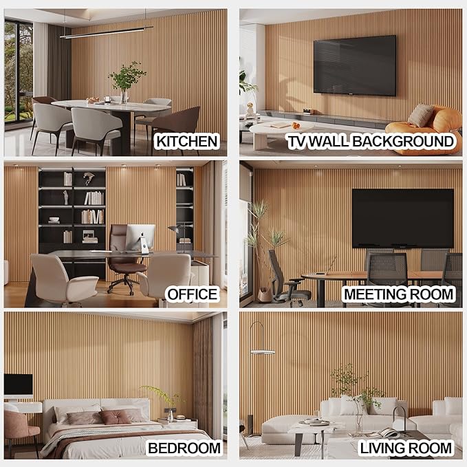 8-Pack WPC Slat Wall Panels, 96 x 6.6 in Decorative Acoustic Slats 3D Wall Panels, Water-Proof and Easy Installation, Teak