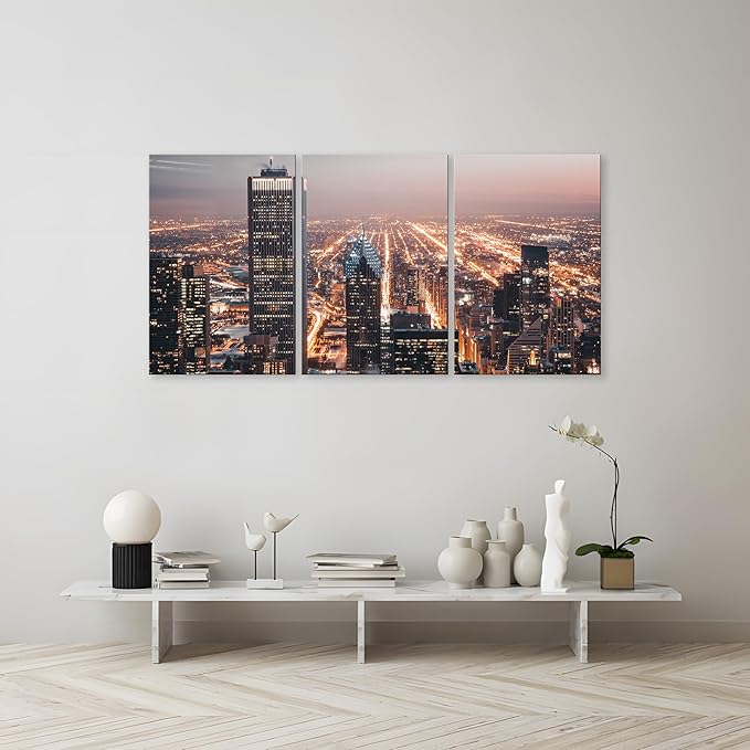 NAN Wind Modern Office Decor Chicago City Center Skyline Canvas Prints Chicago Skyline Canvas Art Cityscape Wall Decorations Blue Wall Decor for Living Room Pictures for Bedroom Decorations