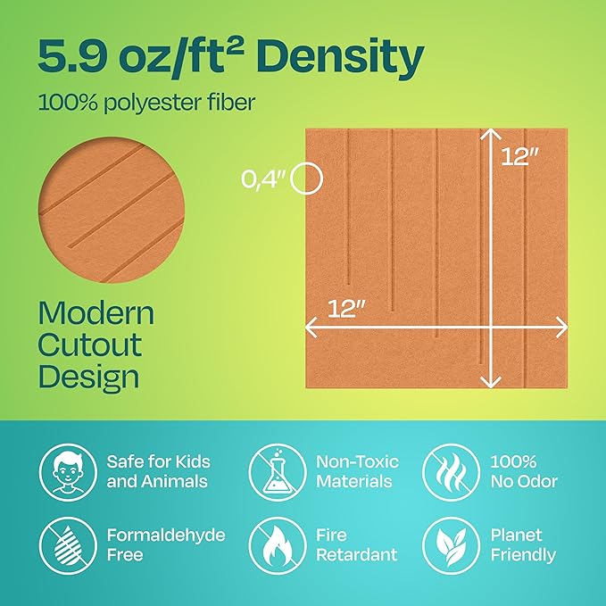 Acoustic Panels 12-Pack Soundproof Wall Panels 12"x12"x0.4" Decorative Sound Dampening for Your Home, Office, Studio, Bedroom & More with Unique LineWave Carving [70'S Orange]