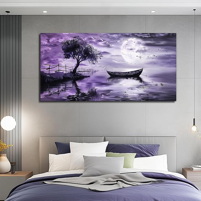KELIYUAN Large Canvas Wall Art For Living Room Framed Wall Decor For Office Bedroom Decoration Landscape Pictures Purple Lake View Wall Painting Artwork Hotel Room Ready To Hang Home Decor 30x60 In