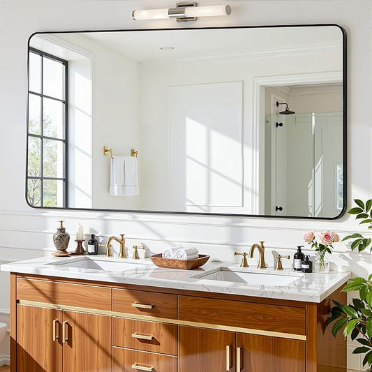 Antok Wall Mirror, 30"x55" Bathroom Vanity Mirror, Anti-Rust HD Tempered Glass, Wall Mounted Mirrors for Living Room, Entryway, Black Frame, Rect