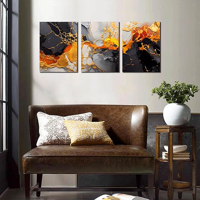 Abstract Pictures for Living Room Wall Decor - Modern Art Wall Decor for Office - 3 Piece Canvas Wall Art for Bedroom Size 12" x 16"