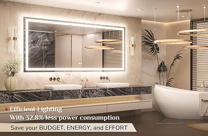 Keonjinn LED Bathroom Mirror 72" x 32" with Frontlit & Backlit, Lighted Mirror for Bathroom Wall with Dimmable 3-Color Lights, Large Anti-Fog Mirror, HD Tempered Glass, UL-Listed LED Driver