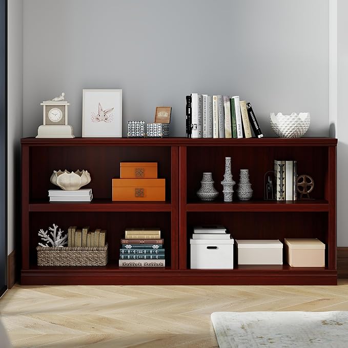 30" Bookcase, White Floor Standing Bookshelf, 2-Tier Display Shelves Open Storage Organizer, Book Case for Living Room Hallway Kitchen Home Office Bedroom, Mahogany 2 Tiers