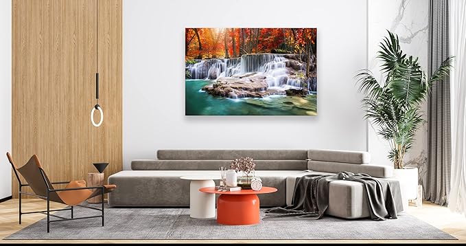 Aibonnly Wall Art Canvas Painting Red Forest Waterfalls 1 Piece Modern Landscape Tree Picture Poster Print Framed and Stretched Ready to Hang for Living Room Bedroom Kitchen Office Home Decor