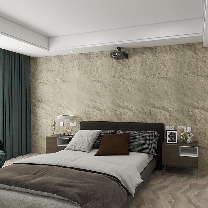 KASARO 3D Faux Stone PU Wall Panels, 3 Pieces Wainscoting Panel Accent for Interior Wall Decor, Waterproof Wall Covering, 47.24 × 23.62 inch, Cement Lily