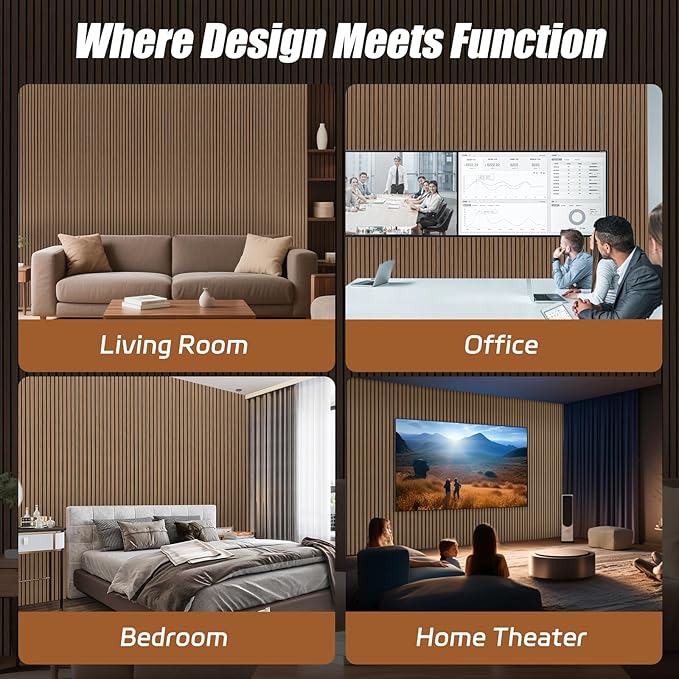 4 Pack 94.5" × 11" Wood Panels for Wall, Acoustic Soundproof Wall Slat Panels, 3D Wall Panels for Home Office Decoration, Walnut