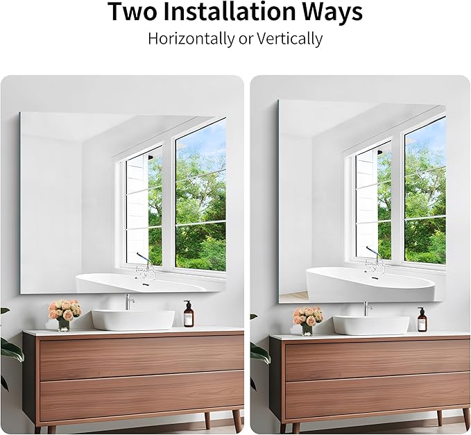 KOCUUY Large Frameless Mirror, 40x48 Inch Square Bathroom Vanity Mirror for Over Sink, Upgraded Shatterproof Unframed Design for Bedroom, Living Room, Entryway