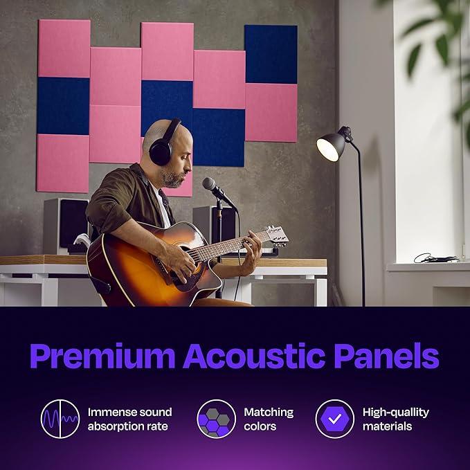Acoustic Panels 12-Pack Soundproof Wall Panels 12"X12"X0.4" Sound Panels High Density Sound Dampening Panels - [Chic Pink Square]