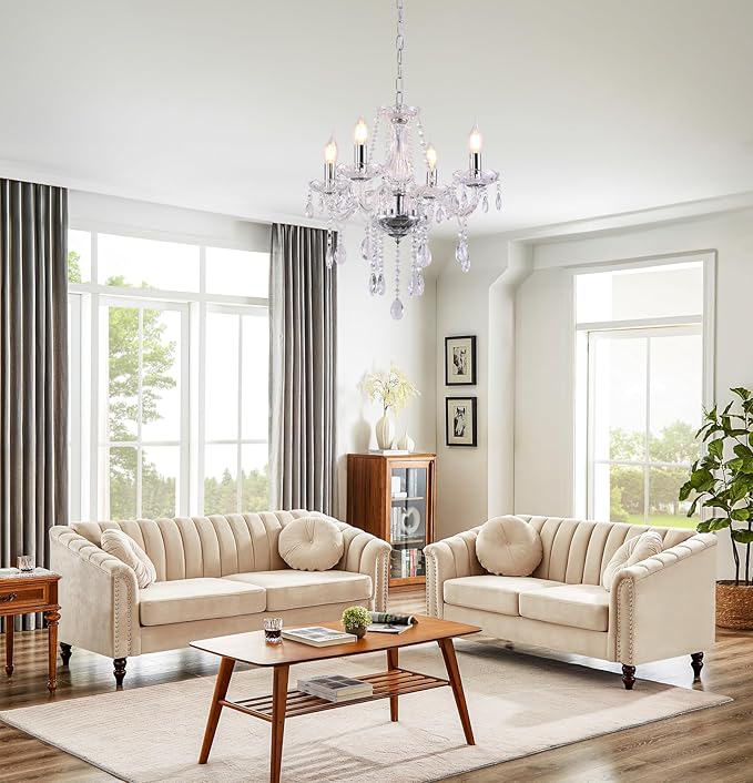 MALOSA Clear Crystal Chandeliers,Vintage Small Chandelier,Glass Mini Chandelier for Bedroom,Living Room,Dining Room,Closet,Wedding Decoration