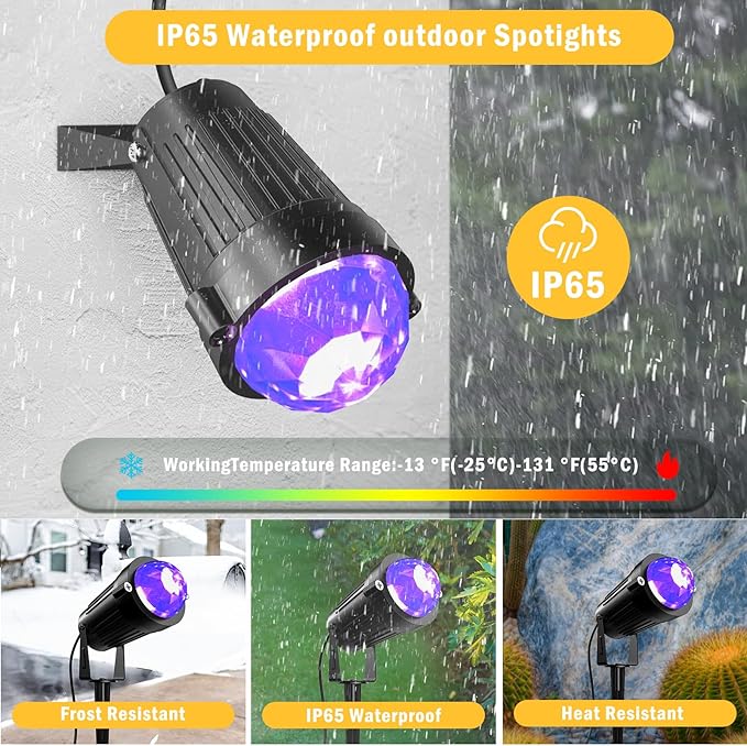 Christmas Halloween Outdoor Spot Lights Black Light Projector, 12W IP65 Waterproof LED Spotlight Outdoor Landscape Lighting with 16 Color Changing for Yard Garden Decorations(2Pack)