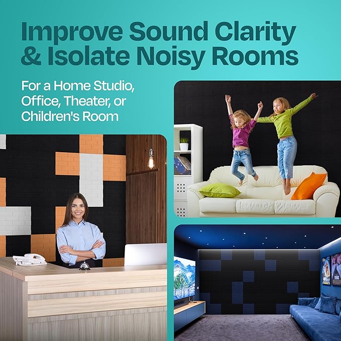 Acoustic Panels 18-Pack Soundproof Wall Panels 12"X12"X0.4" Brick Style Sound Panels Premium Sound Dampening Panels Easy Self Adhesive Installation - [Deep Black]