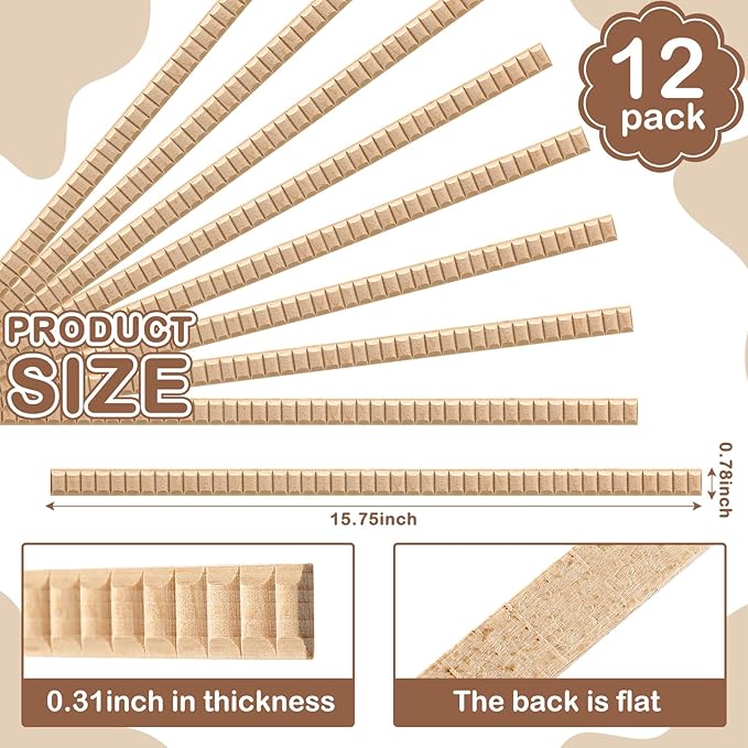 Nuanchu 12 Pcs Unfinished 3D Decorative Wood Trim Molding 15.75 Inch Decorative Wood Molding Cute DIY Trim for Home Wall Cabinet Shelf Window Door(Wavy,14mm)