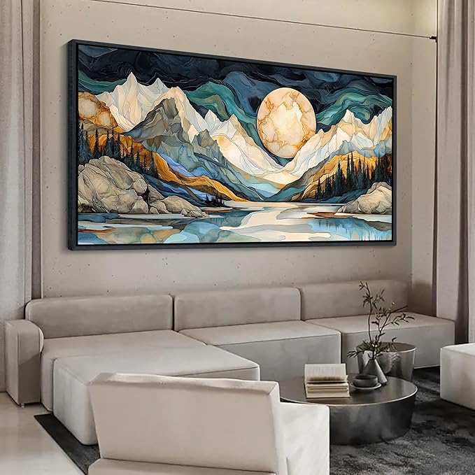 JEAWA Framed Canvas Wall Art - Large Abstract Painting Decor, Textured Mountain Pictures as Gifts for Friends, Modern Art Prints for Bedroom Living Room Bathroom Home Decoration, 29x58 IN