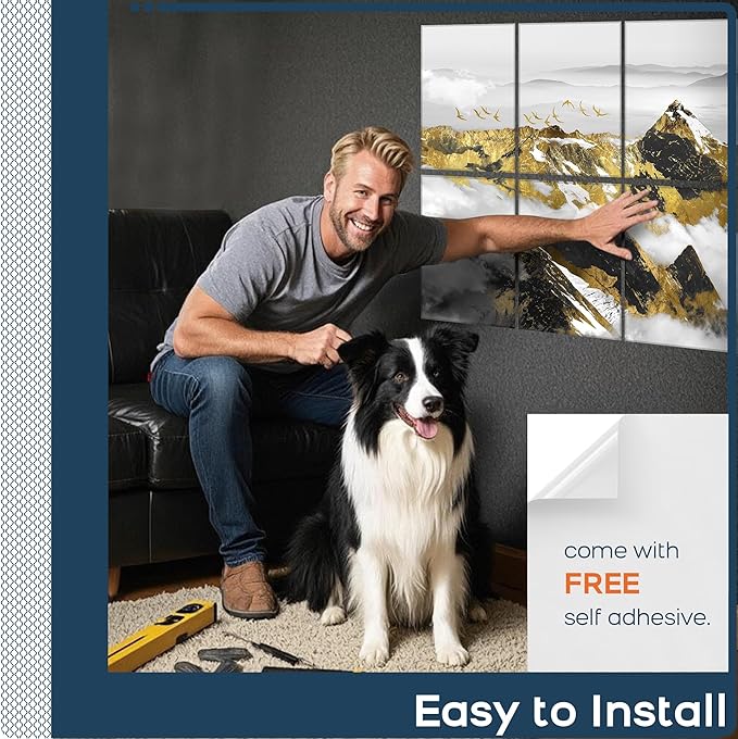 BUBOS 8 Pack Art Acoustic Panels Soundproof Wall Panel,47.2X31.4 Inches Sound Absorbing Panel,Self-Adhesive Decorative Acoustical Wall Panels, Acoustic Treatment for Ceiling Home Office (Mountain)