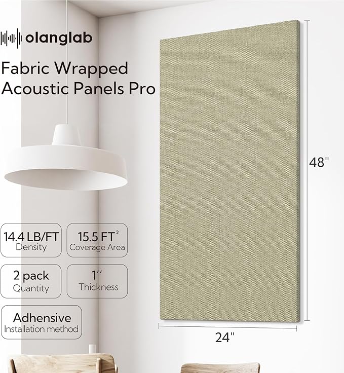 Olanglab Acoustic Panels 2 Pack, 48''x24'' Large Sound Panels, Fabric Wrapped Sound Proof Foam Panels for Walls, Sound Absorbing Panels for Recording Studio Acoustical Treatments (Ivory)