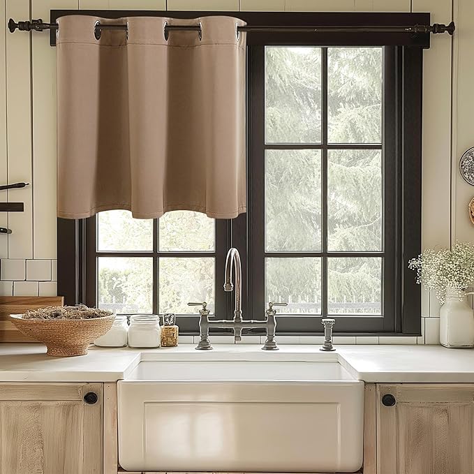 ChrisDowa Blackout Curtains 36 Inches Long for Living Room, Grommet Thermal Insulated Room Darkening Curtains for Bedroom (1 Panel Set, Cappuccino, 52W x 36L)