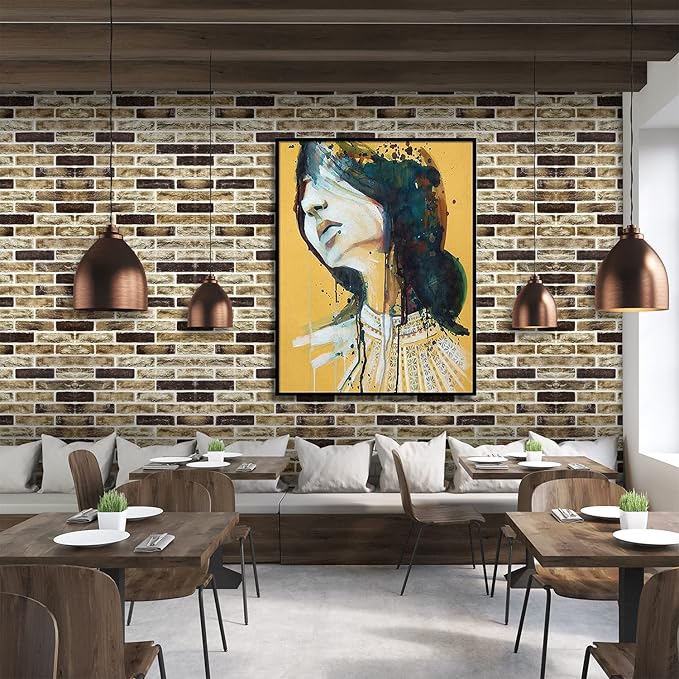 10-Pack 52 Sq.Ft 3D Wall Panels Peel and Stick 3D Faux Brick Wallpaper Peel and Stick Yellow Brown Faux Stone Wall Panel Foam Brick Self-Adhesive 3D Wallpaper