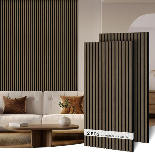 2-Pack Wood Slat Wall Panel 47.2"x23.6" (15.5 sq ft)|Soundproof and Acoustic Wall Panels for Interior Decor & Ceiling|Wood Veneer Fluted Paneling for Office & Home Theater Amercian Oak#5