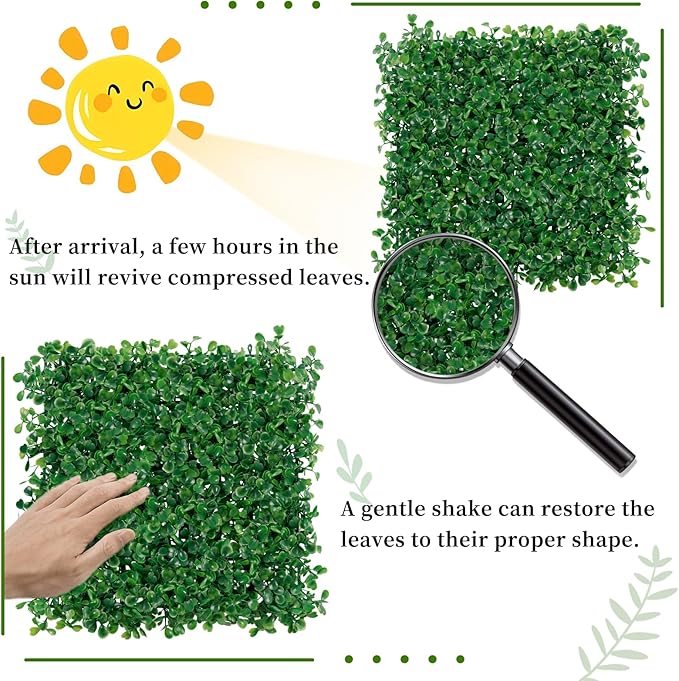 BonBloom's Artificial Grass Wall, 10" X 10" Set of 24(16.8 sqft), UV Protected for Indoor Outdoor Use, Realistic Greenery Wall Decor for Privacy Fences, Garden Walls, and Party Backdrops.