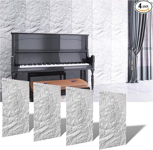Modern 3D Wall Panels - Faux Stone Look, Waterproof PU Wainscoting for Interior Wall Decor - 4 Pack, 43.31 x 23.62 inches, White Color