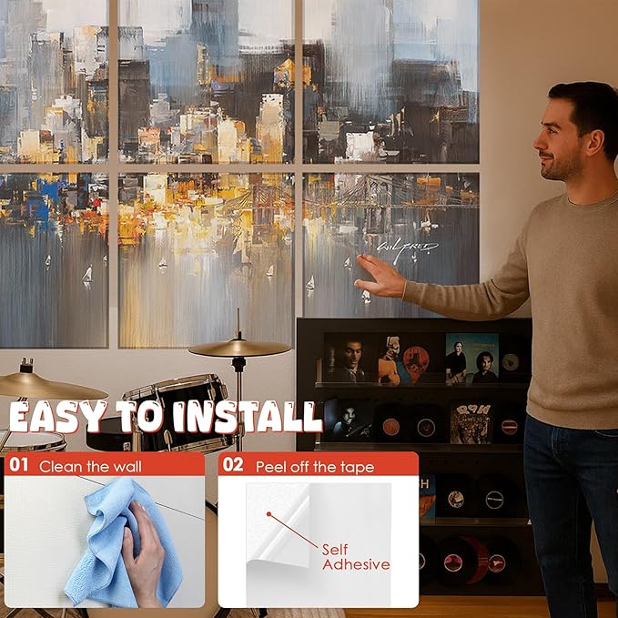 Art Acoustic Panels, 72"x48"x0.4" Sound Absorbing Panels,Better Sound Panels than Soundproof Foam,Self adhesive Soundproof Wall Panels for Recording Studio, Abstract city