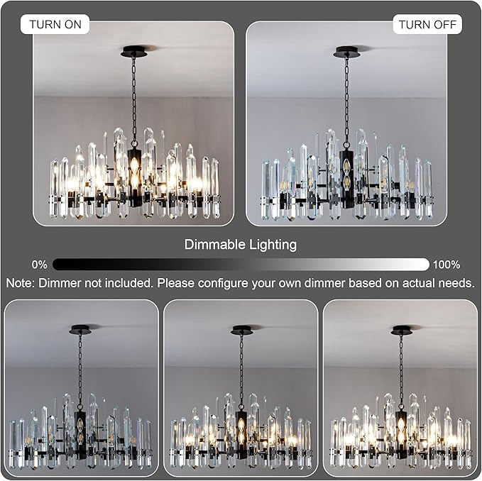 36" Luxury Black Crystal Chandelier, 16-Light Round Modern Chandelier for Dining Room, Adjustable Chain Chandelier Pendant Light Fixture for Living Room, Bedroom, Kitchen Island, Foyer, Entryway