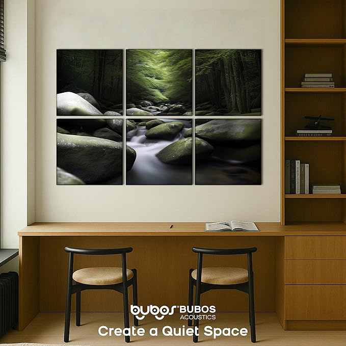 BUBOS 6 Pack Art Acoustic Panels Soundproof Wall Panel,70.8X47.2 Inches Large Sound Absorbing Panel,Self-Adhesive Decorative Acoustical Wall Panels, Acoustic Treatment for Home（Ancient Green）