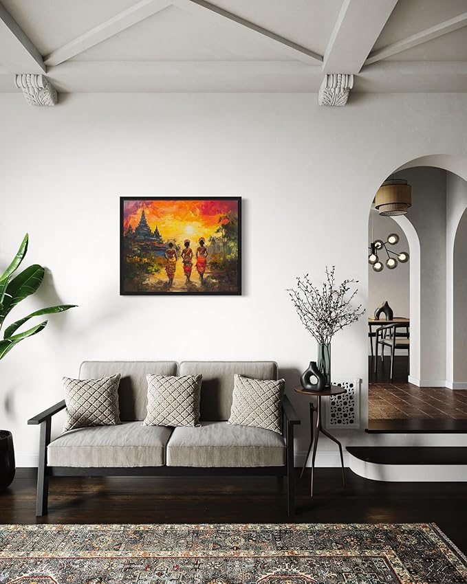 Cambodia Art Print Poster, Asia Oriental Countries Culture Wall Art Asian Paintings for Bedroom Bathroom Living Room Decor 97 (Cambodia, 24 x 36 inches, Black Frame)