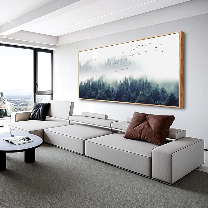 MHARTK66 Large Size Wall Art For Living Room Wood Framed Canvas Wall Decor For Bedroom Foggy Forest Trees Landscape Painting Wall Decorations Modern Home Decor Canvas Pictures Artwork 30" X 60"