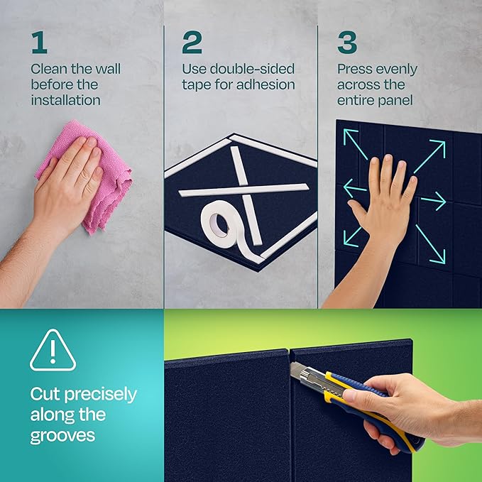 Acoustic Panels 12-Pack Soundproof Wall Panels 12"x12"x0.4" Decorative Sound Dampening for Your Home, Office, Studio, Bedroom & More with Unique GridFrame Carving [Denim Blue]