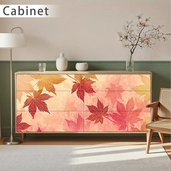 Nuxovilar Autumn Maple Leaf Beige Background Textured Peel and Stick Wallpaper, 15.75"x39.37", Self-Adhesive Contact Paper, Red Orange Foliage Pattern for Bedroom, Living Room and Table Decor